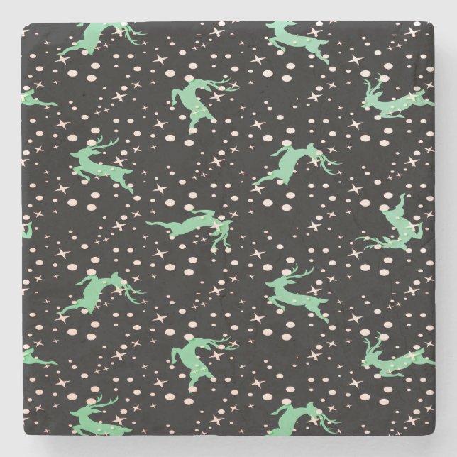 Christmas Deer Star Winter Pattern  Stone Coaster (Front)