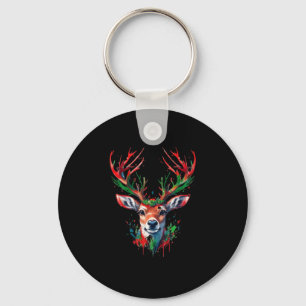 Christmas deer watercolor key ring