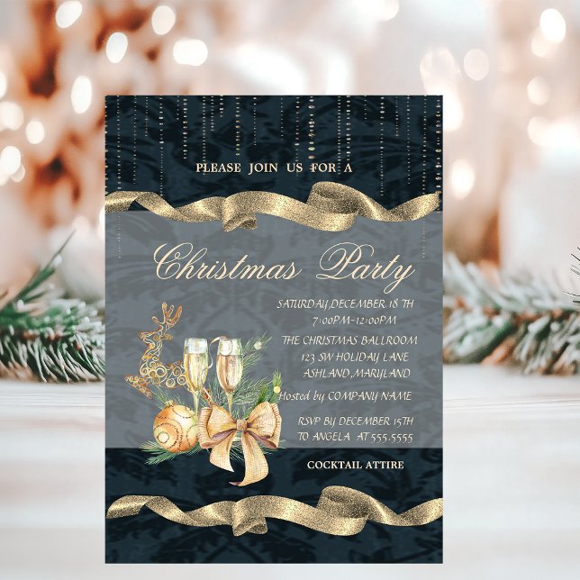 Christmas Deer,Wine Glass,Ball Christmas Party  Invitation (Creator Uploaded)