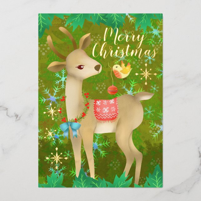 Christmas Deer with Bird. (Front)