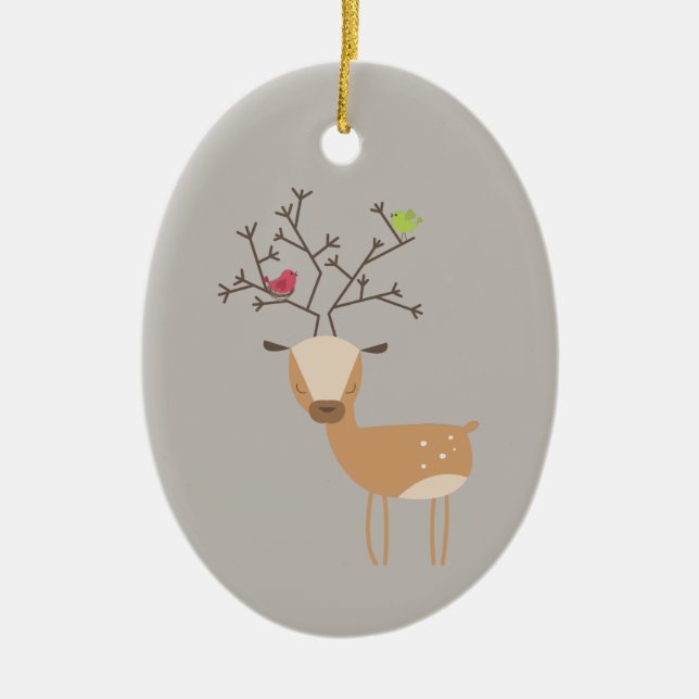 Christmas Deer with Birds Ceramic Tree Decoration (Front)