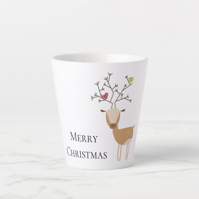 Christmas Deer with Birds Latte Mug (Front)