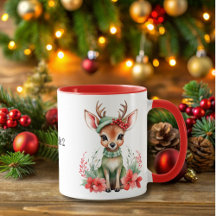 Christmas Deer with Green Hat Mug
