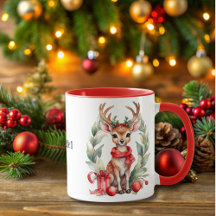 Christmas Deer with Red Scarf Coffee Mug