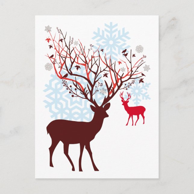 Christmas Deer with tree branch antlers Holiday Postcard (Front)