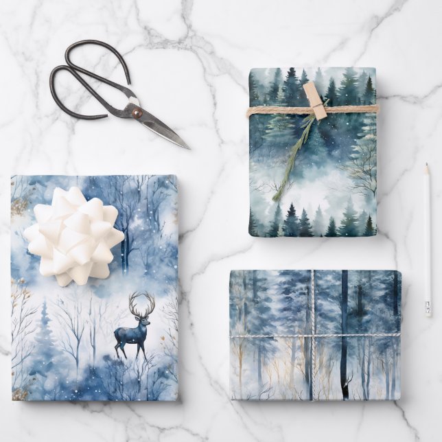 Christmas deer Wrapping Paper gift wraps forest (Front)