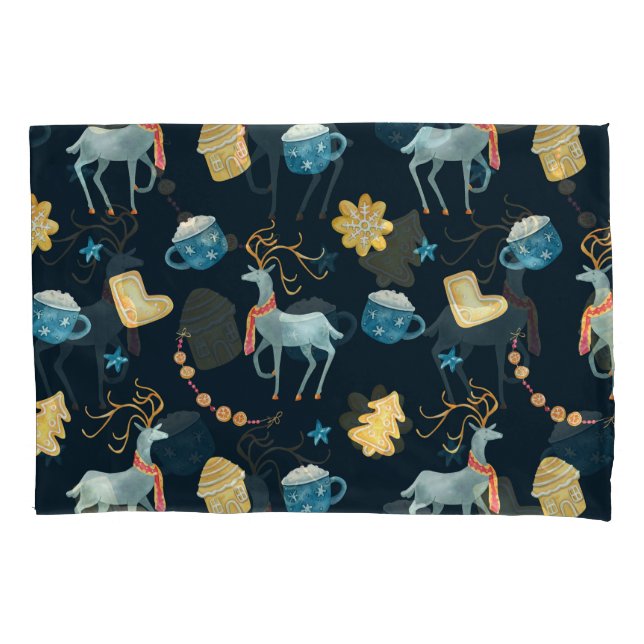 Christmas Deers: Watercolor Seamless Pattern Pillowcase (Front)