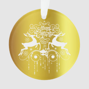 Christmas Deers White Silhouettes Ornament