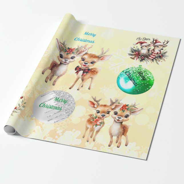 Christmas Deers Wrapping Paper (Unrolled)