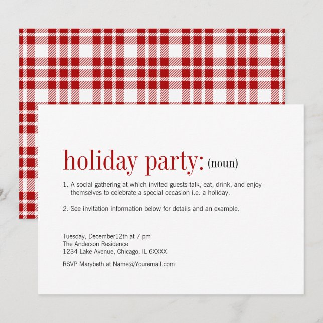 Christmas Definition Holiday Party Invitation (Front/Back)