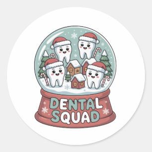 Christmas Dental Squad Snow Globe Cute Holiday Classic Round Sticker