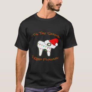 Christmas Dentist Funny Tooth Flossing Santa Hat J T-Shirt