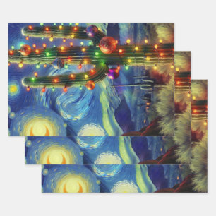 Christmas Desert Saguaro Cactus Decoupage Wrapping Paper Sheet