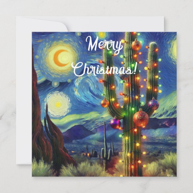 Christmas Desert Saguaro Cactus Flat Holiday Card (Front)