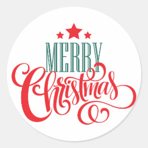 Christmas design and stars classic round sticker