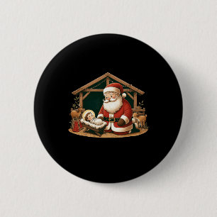 Christmas Design Kneeling Santa Claus With Ba  6 Cm Round Badge