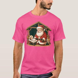 Christmas Design Kneeling Santa Claus With Baby Je T-Shirt