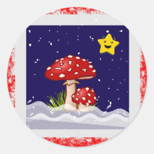 Christmas design mushrooms classic round sticker