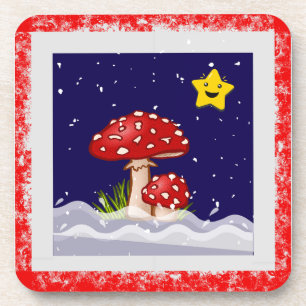 Christmas design mushrooms coaster