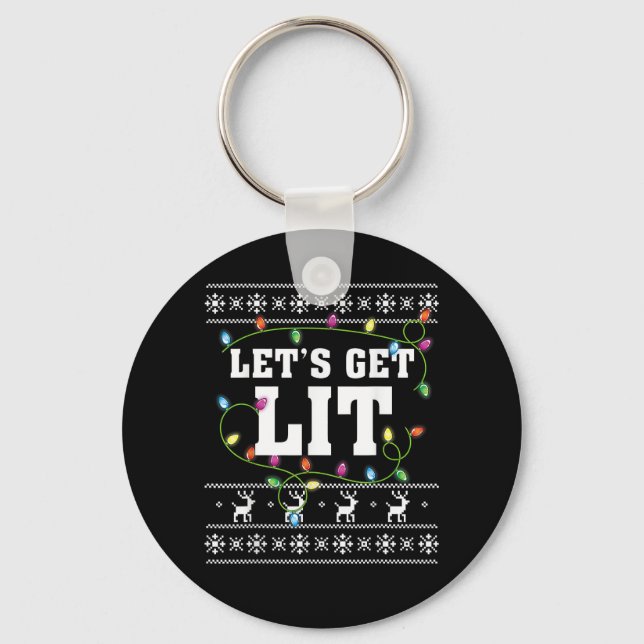 Christmas Design Quote - Let's Get Lit Key Ring (Front)