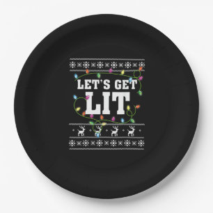 Christmas Design Quote - Let's Get Lit Paper Plate