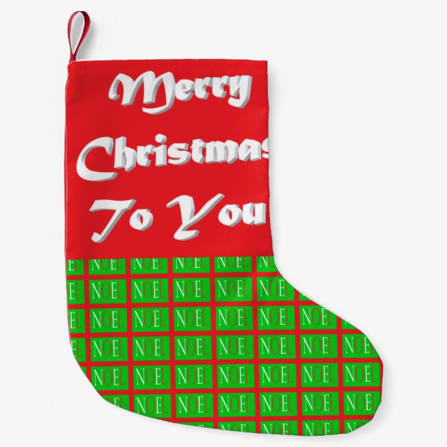 Christmas Design red green with large text Small Christmas Stocking (Front)