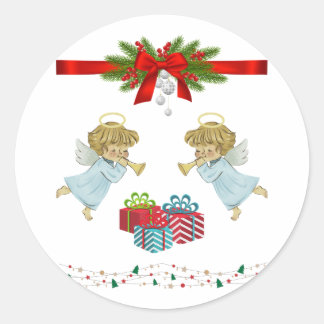 Christmas design with angels classic round sticker