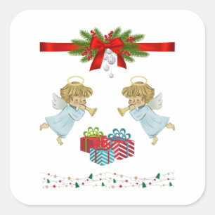 Christmas design with angels square sticker