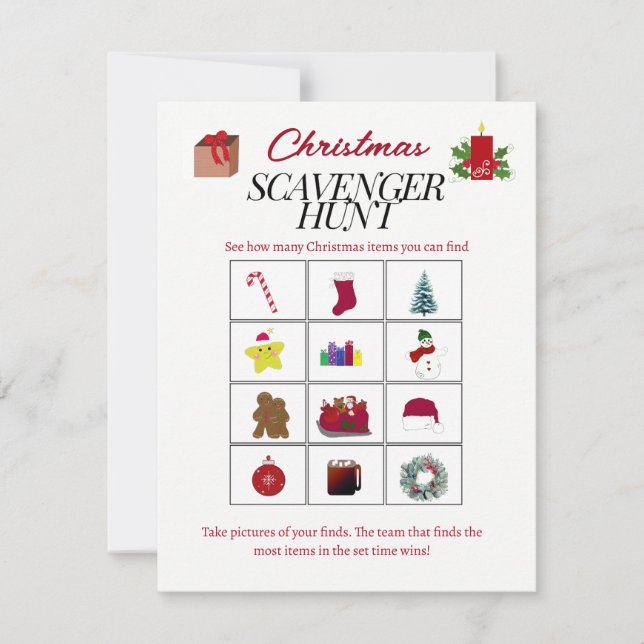 Christmas Designs Scavenger Hunt Game Card (Front)