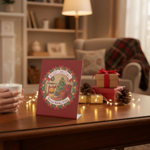 Christmas Desk Stand  Merry & Bright Holiday Decor Pedestal Sign