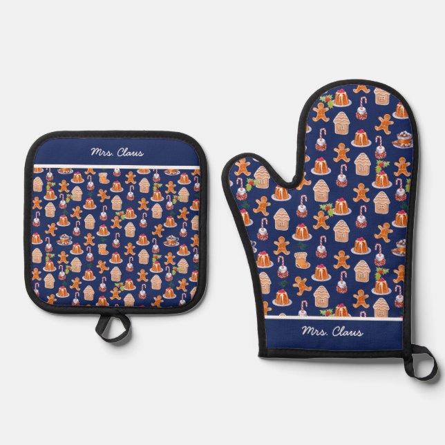 Christmas Desserts Oven Mitt & Pot Holder Set (Front)