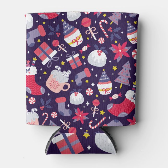 Christmas desserts, vintage starry pattern. can cooler (Front)