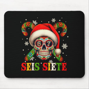 Christmas Dia De Los Muertos Sugar Skull Seis Siet Mouse Pad