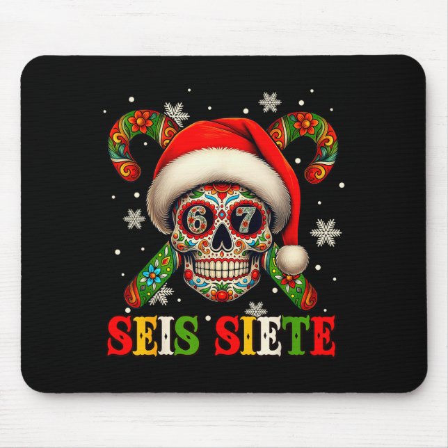 Christmas Dia De Los Muertos Sugar Skull Seis Siet Mouse Pad (Front)
