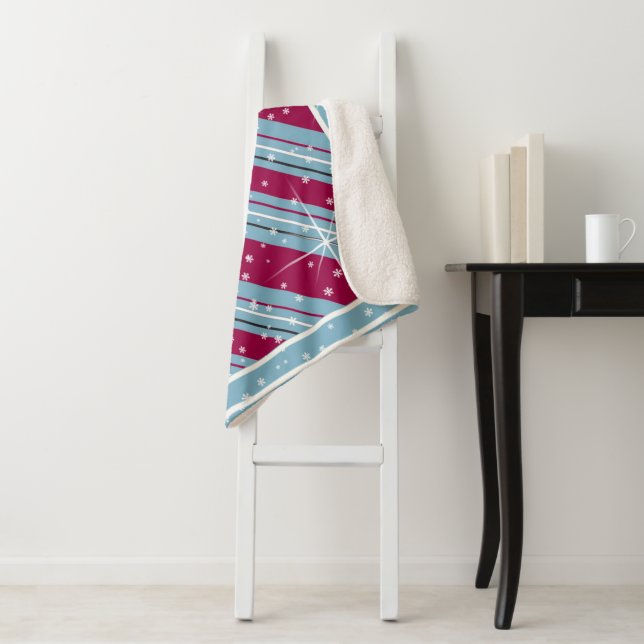 Christmas Diagonal Stripes Blue ID440 Sherpa Blanket (In Situ)