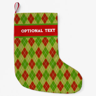 Christmas Diamond Pattern - Argyle and your name Small Christmas Stocking