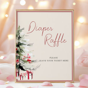 Christmas Diaper Raffle Baby Shower Ticket Table Poster