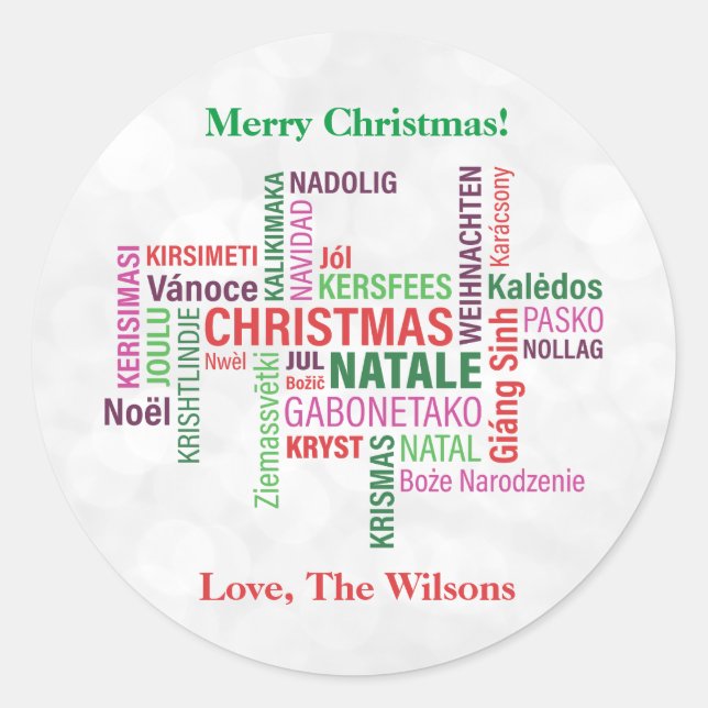 Christmas Different Languages Word Cloud Custom Classic Round Sticker (Front)