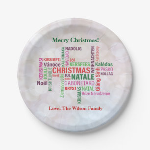 Christmas Different Languages Word Cloud Custom Paper Plate