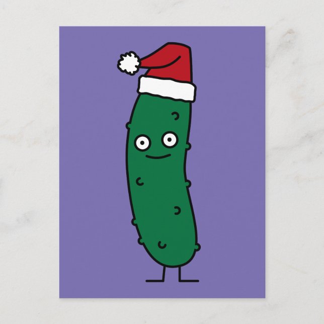 Christmas Dill Pickle wearing a Santa Hat Holiday Postcard (Front)