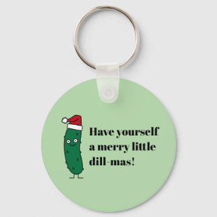 Christmas Dill Pickle wearing a Santa Hat Key Ring