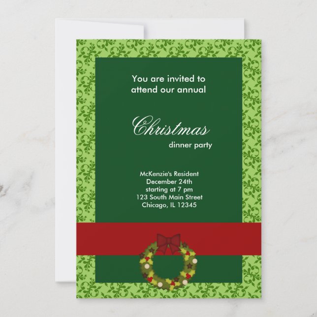Christmas Dinner Damask Invitation (Front)