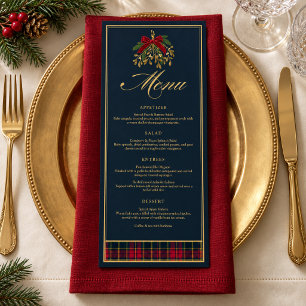 Christmas Dinner Menu Navy Tartan Red Bow