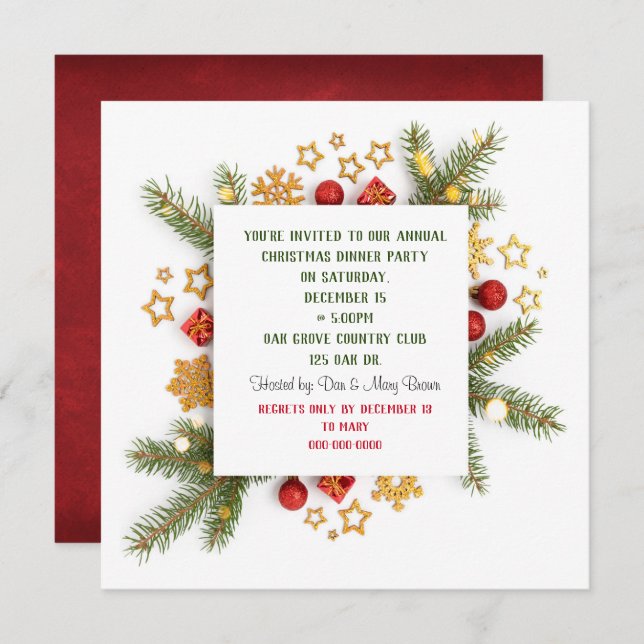 Christmas Dinner Party Pine Invitation (Front/Back)