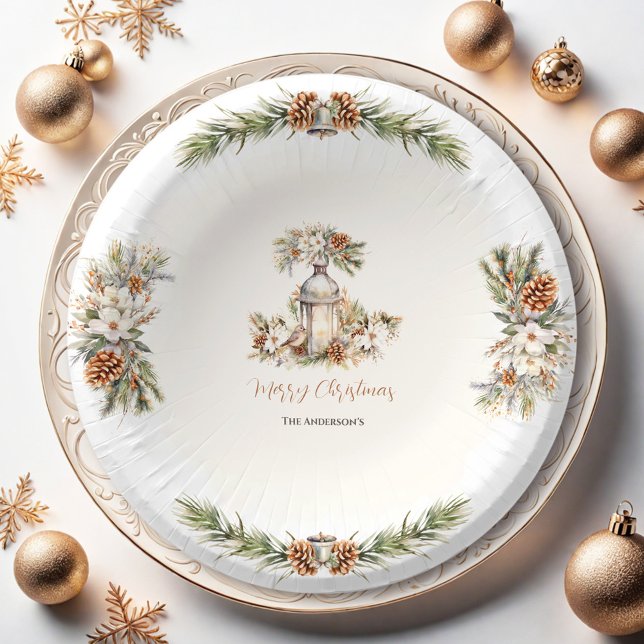 Christmas Dinner Party Pine White & Cream Elegant Paper Plate (Christmas Dinner Pine White and Cream Elegant Paper Bowls)