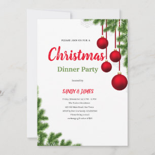 Christmas dinner party red green baubles invitatio invitation