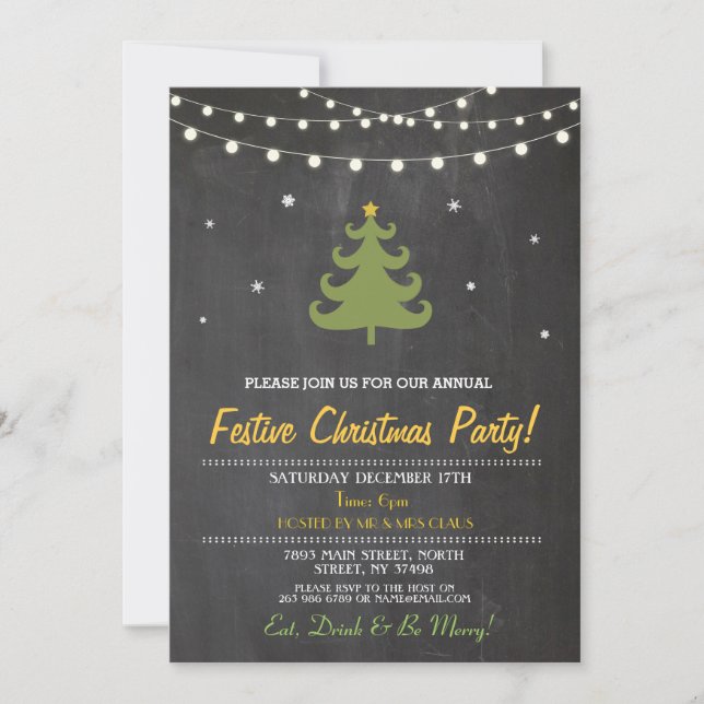 Christmas Dinner Party Tree Lights Stars Invite (Front)