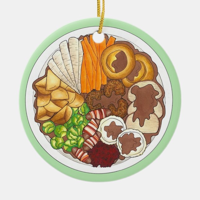 Christmas Dinner Party UK Festive British Food Ceramic Tree Decoration (Front)