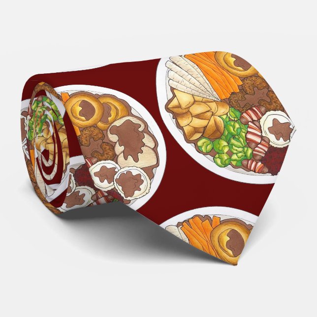 Christmas Dinner Party UK Festive British Food Tie (Rolled)