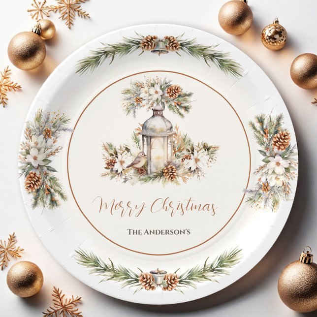 Christmas Dinner Party White and Cream Elegant Paper Plate (Christmas Dinner Pine White and Cream Elegant Paper Plates)